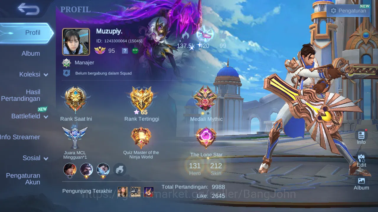 Hero 131 | skin 212 | luckybox alice | cc natalia | blazing franco | epic nana | epic rafaela | epic zilong ~ ML370B Mobile Legends: Bang Bang Others Hero 131 | skin 212 | luckybox alice | cc natalia image 1