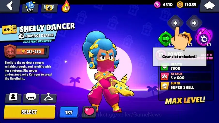 Brawl Stars Accounts 977 Trophy|11K Coins 4K PP|13 Brawlers 1 Max Lvl [Shelly]|8 Skins|2 Epic [Titanium Maisie] 2 SR|CN 14