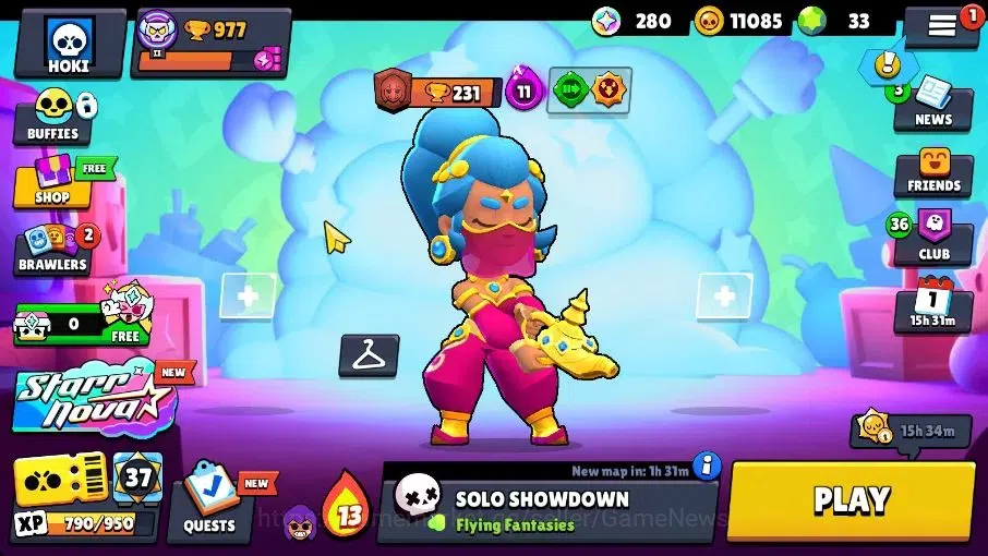 Brawl Stars Accounts 977 Trophy|11K Coins 4K PP|13 Brawlers 1 Max Lvl [Shelly]|8 Skins|2 Epic [Titanium Maisie] 2 SR|CN 3
