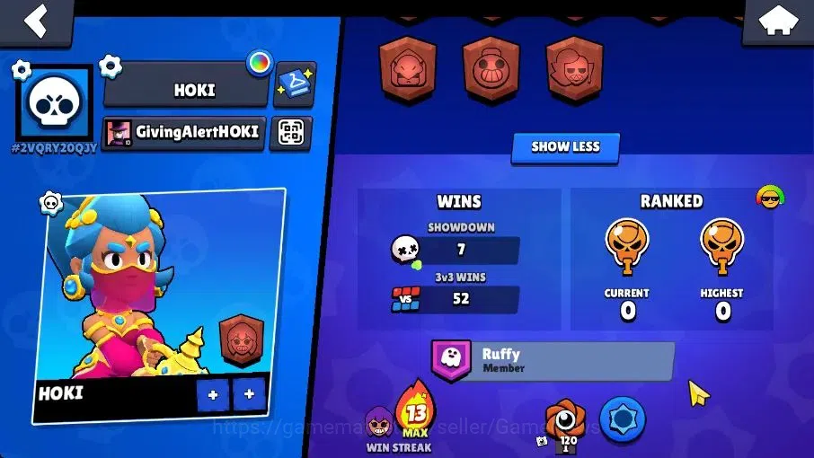 Brawl Stars Accounts 977 Trophy|11K Coins 4K PP|13 Brawlers 1 Max Lvl [Shelly]|8 Skins|2 Epic [Titanium Maisie] 2 SR|CN 4