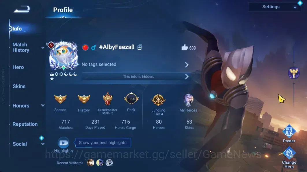 Honor of Kings Accounts Hero 80 Skin 53|Precious Ultraman, Legend Yao, Gra image 2
