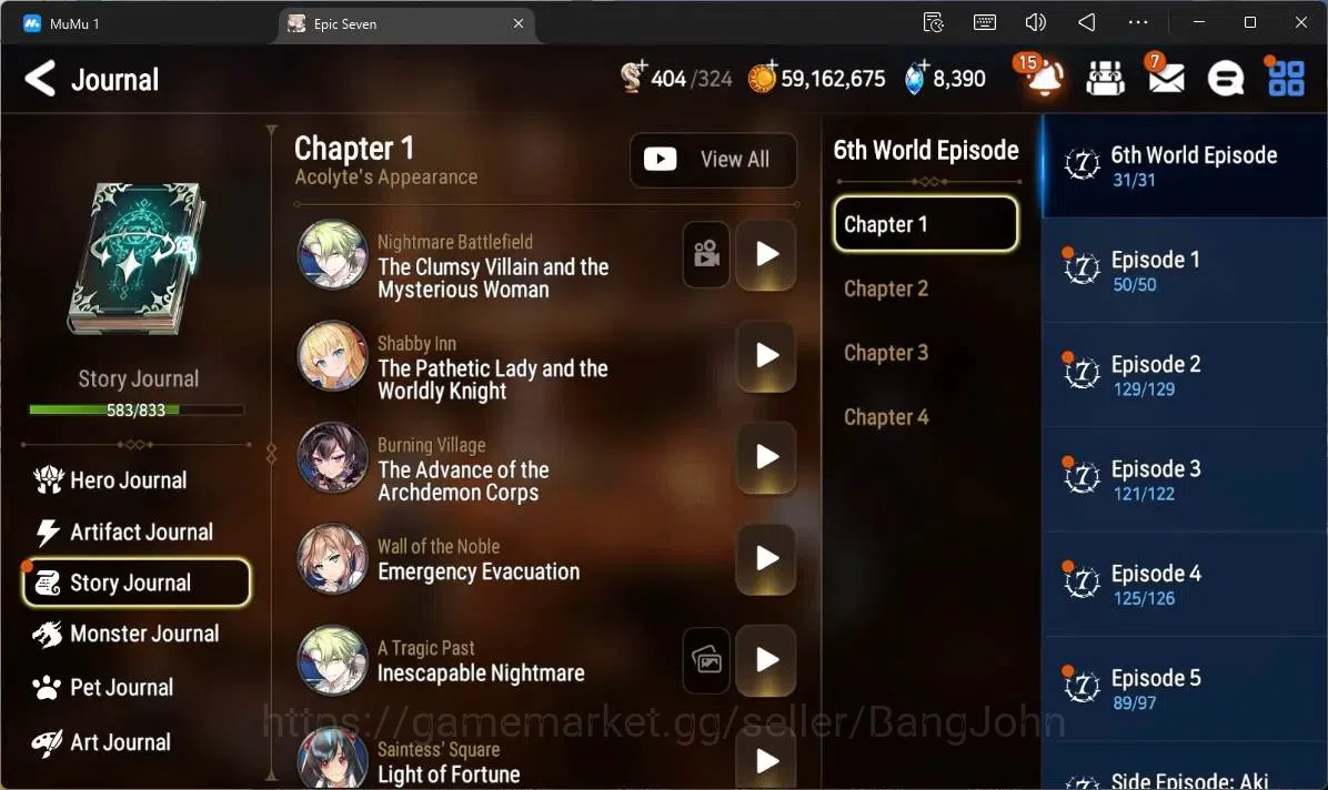 Epic Seven Accounts High-End Global Unverif |12 ML(NM Luna,RO Light,C Lilias,DD Ray,Byblis,SB Sezan,Zio Etc)|PoH ON|SS 13