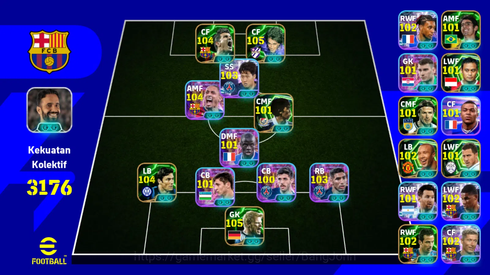eFootball Accounts Power 3176 | david villa blitz,rapinha showtime,ha image 1