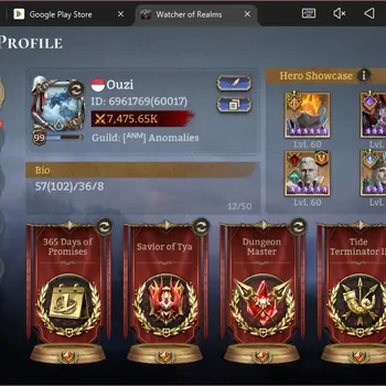 Watcher of Realms Accounts End-Game Global 60xx|Power 7,4M|Unnamable:Ymiret|15 Lord:Oren,Valderon,Etc|102