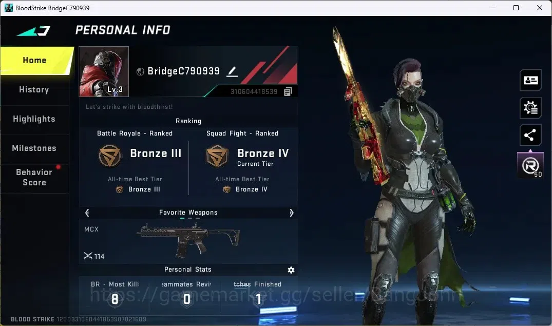 Blood Strike Accounts ASIA | 1 ETERNAL: AUG-Empyrean | 1 Epic Name-Chang image 1