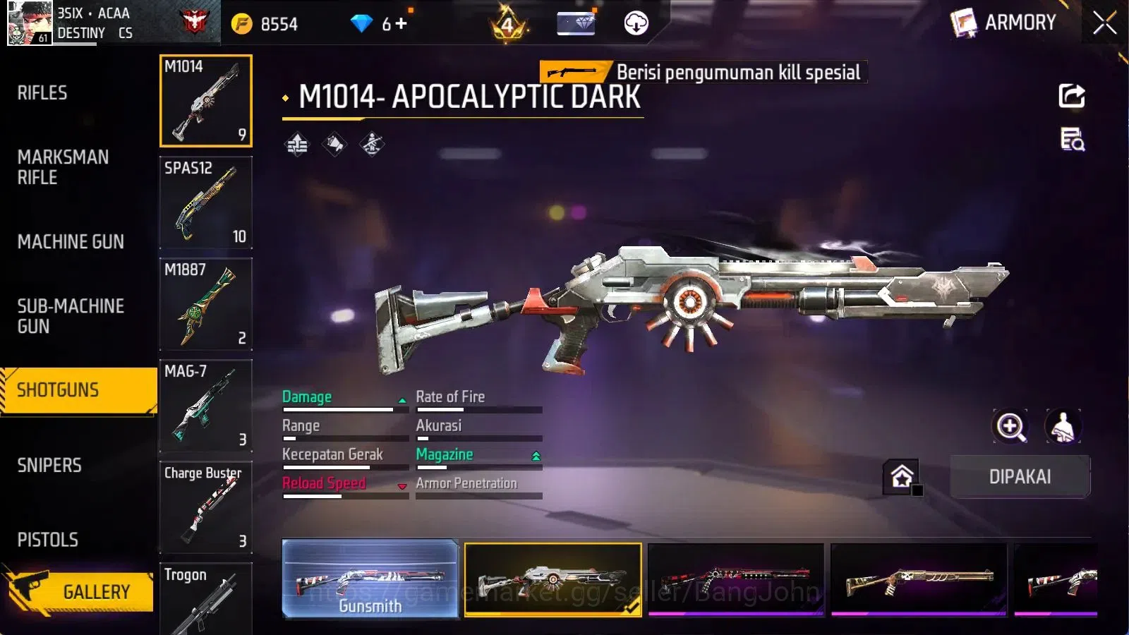 Free Fire Accounts Indonesia | 5 Evo(AK47 Blue Flame Dr Lv7,FAMAS Dem image 2