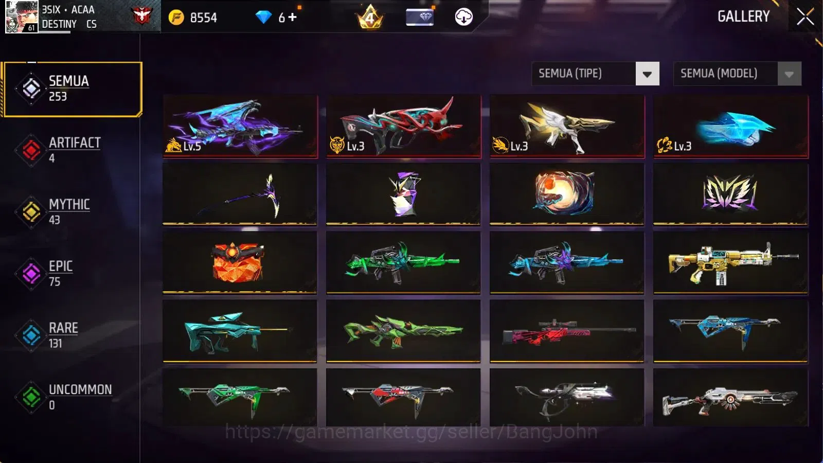 Free Fire Accounts Indonesia | 5 Evo(AK47 Blue Flame Dr Lv7,FAMAS Dem image 7