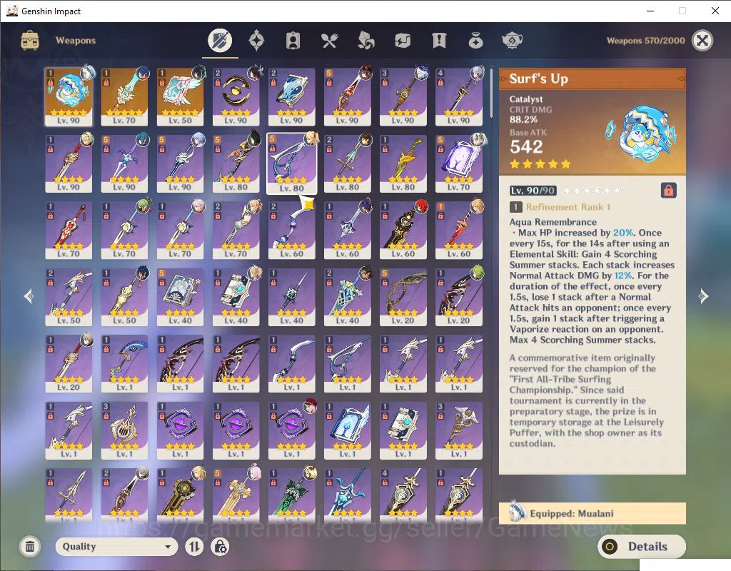 Genshin Impact Accounts Asia|AR 57|10 Limited+3(*5Weapon)|Mualani+sign,Col image 5