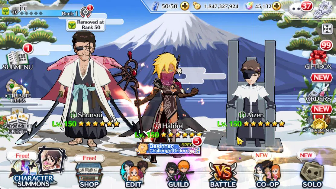 Bleach: Brave Souls Accounts Mid-Tier [GLOBAL]45K Orbs|TYBW (Aizen,Shunsui),9th Gremmy,halibel Cacao,Kon NY,Crescnt