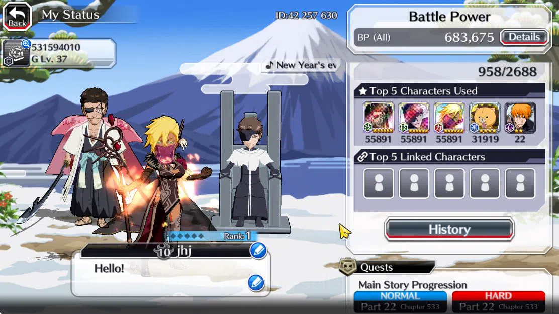 Bleach: Brave Souls Accounts Mid-Tier [GLOBAL]45K Orbs|TYBW (Aizen,Shunsui),9th Gremmy,halibel Cacao,Kon NY,Crescnt 2