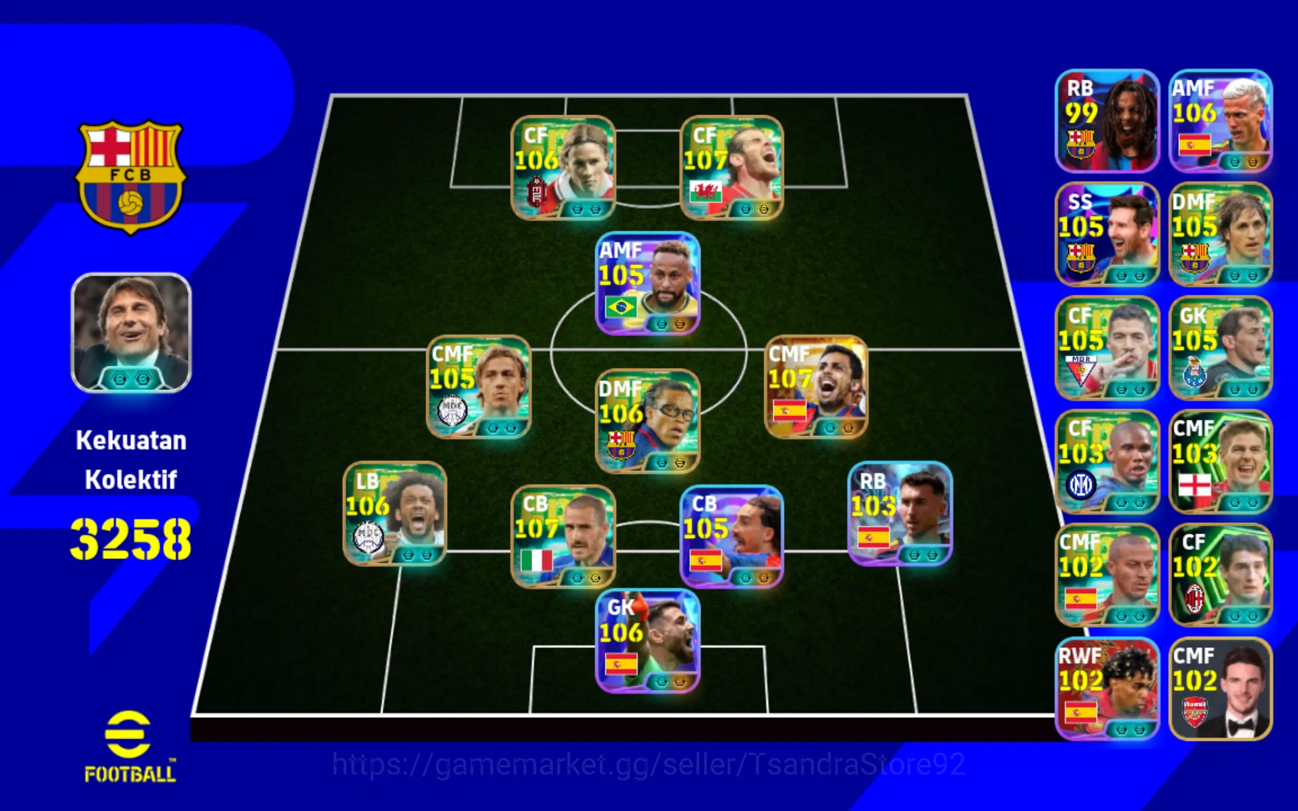 eFootball Accounts Starter 033 IN - OVR 3258 - Full New Era - Tores X Bale X Neymar Blitz X Guti X Edgars Davids X Big Time 1