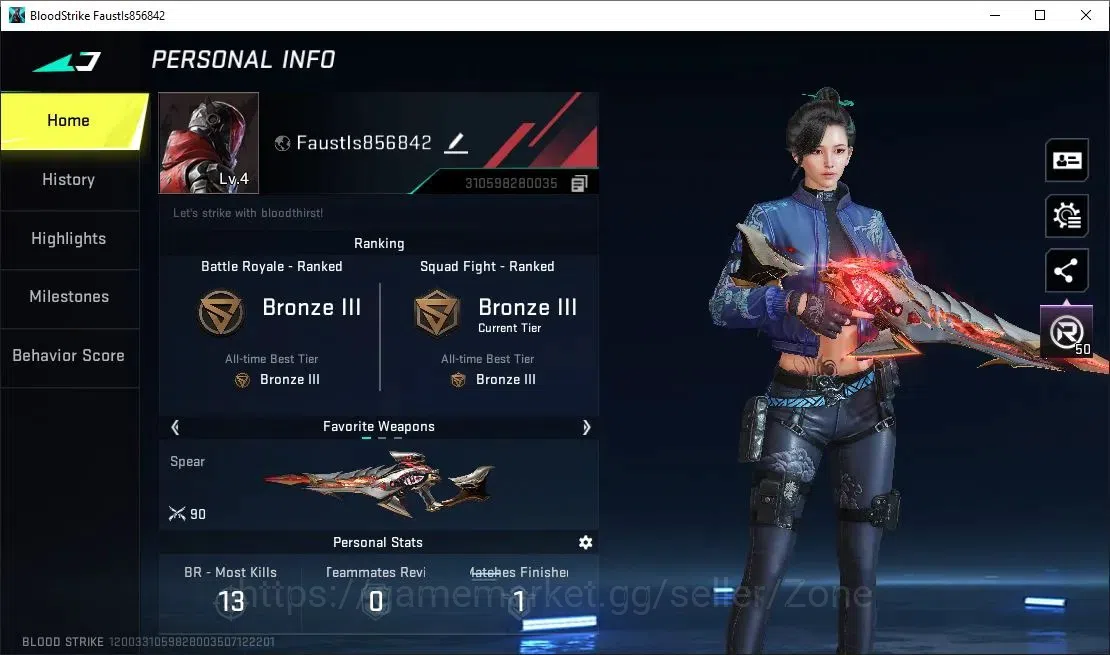 Blood Strike Accounts Others ASIA |1 ETERNAL: Spear Relic|5 Guns|L4 Bronze III|LogNetEase(BS600Z) 3