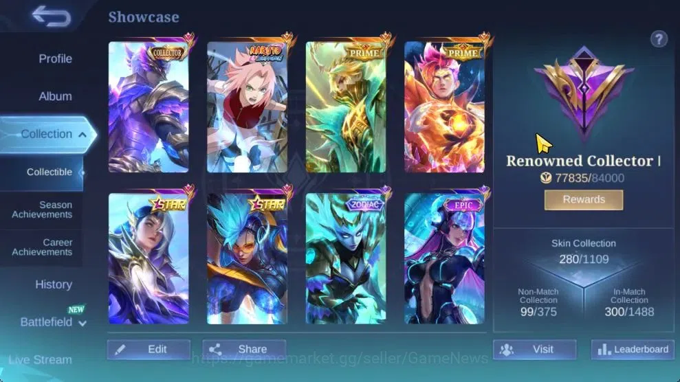 Mobile Legends: Bang Bang Accounts Hero 132|Skin 280|Prime[Claude,Granger],Naruto[Sak image 2