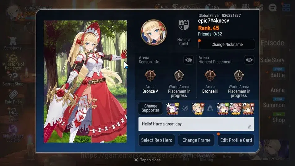 Epic Seven Accounts GLOBAL UnVerif|New Era|5 ML(RueleLight,SE Celine,T image 2