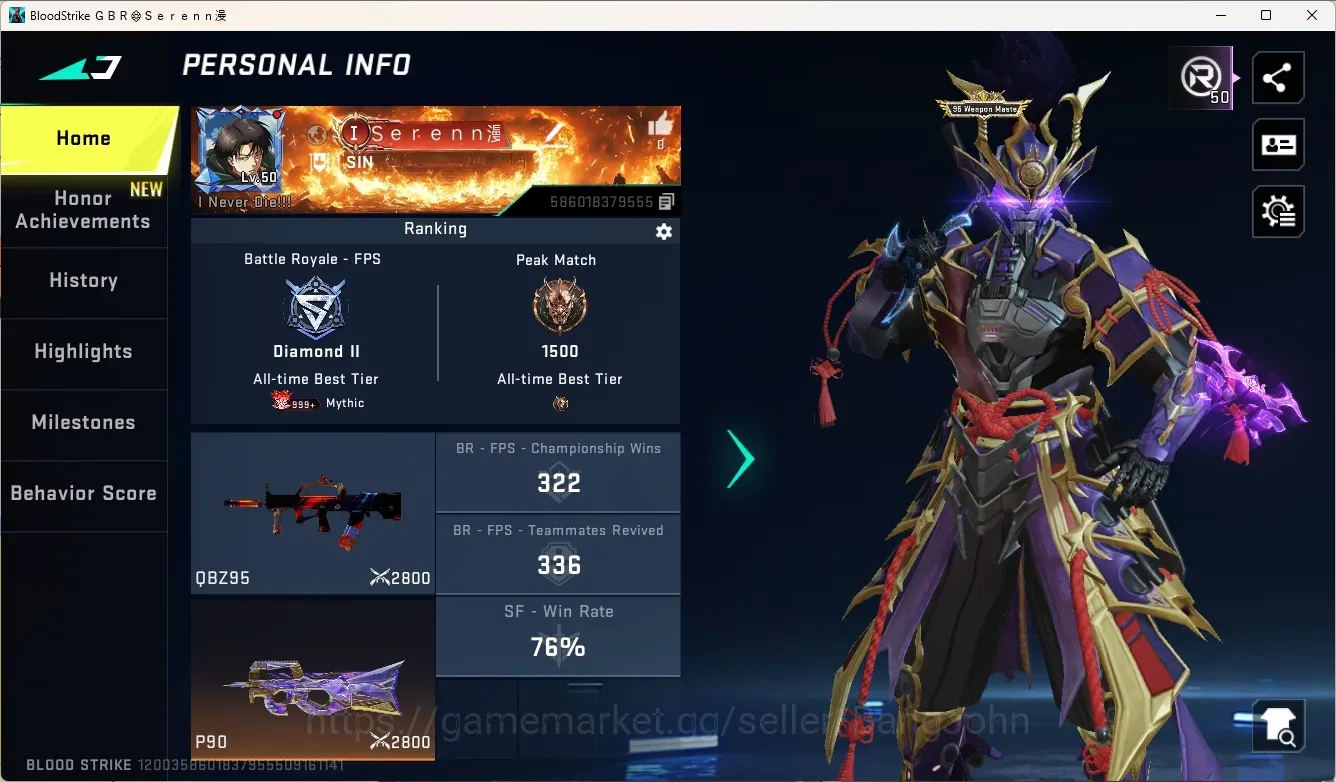 Blood Strike Accounts Collab Skin ASIA|2 Ultra Melee:Shuriken&TheIron|Evo:Fal-Evolved|Eternal Gun:Mp7|Eternal 1