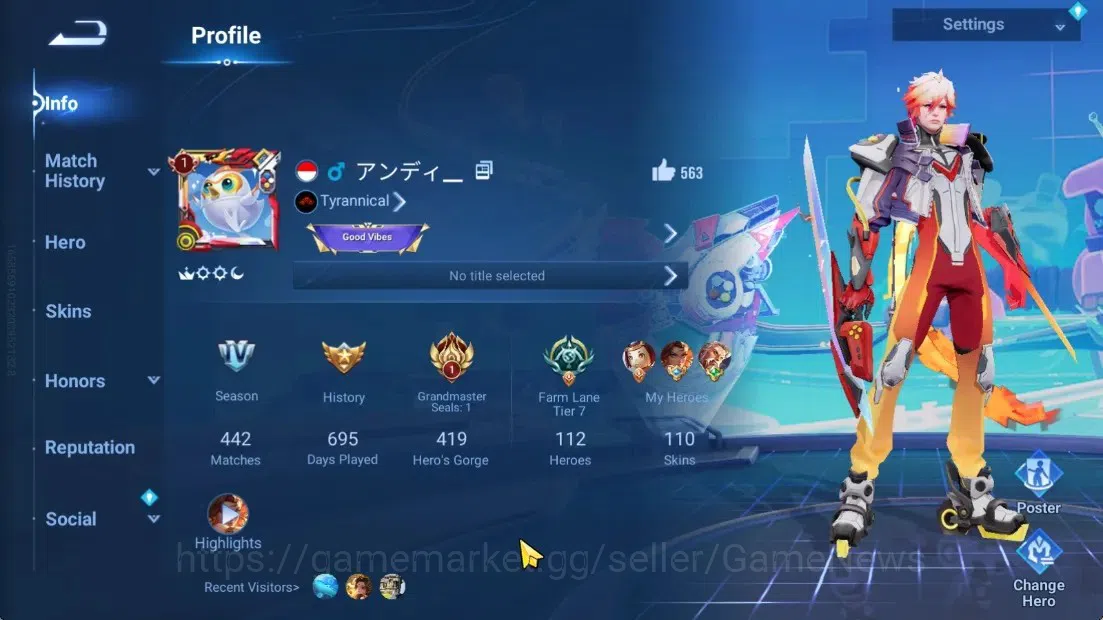Honor of Kings Accounts Hero112 Skin110|3 Legend,KIC Luna,Bleach Uryu,Sanx image 2