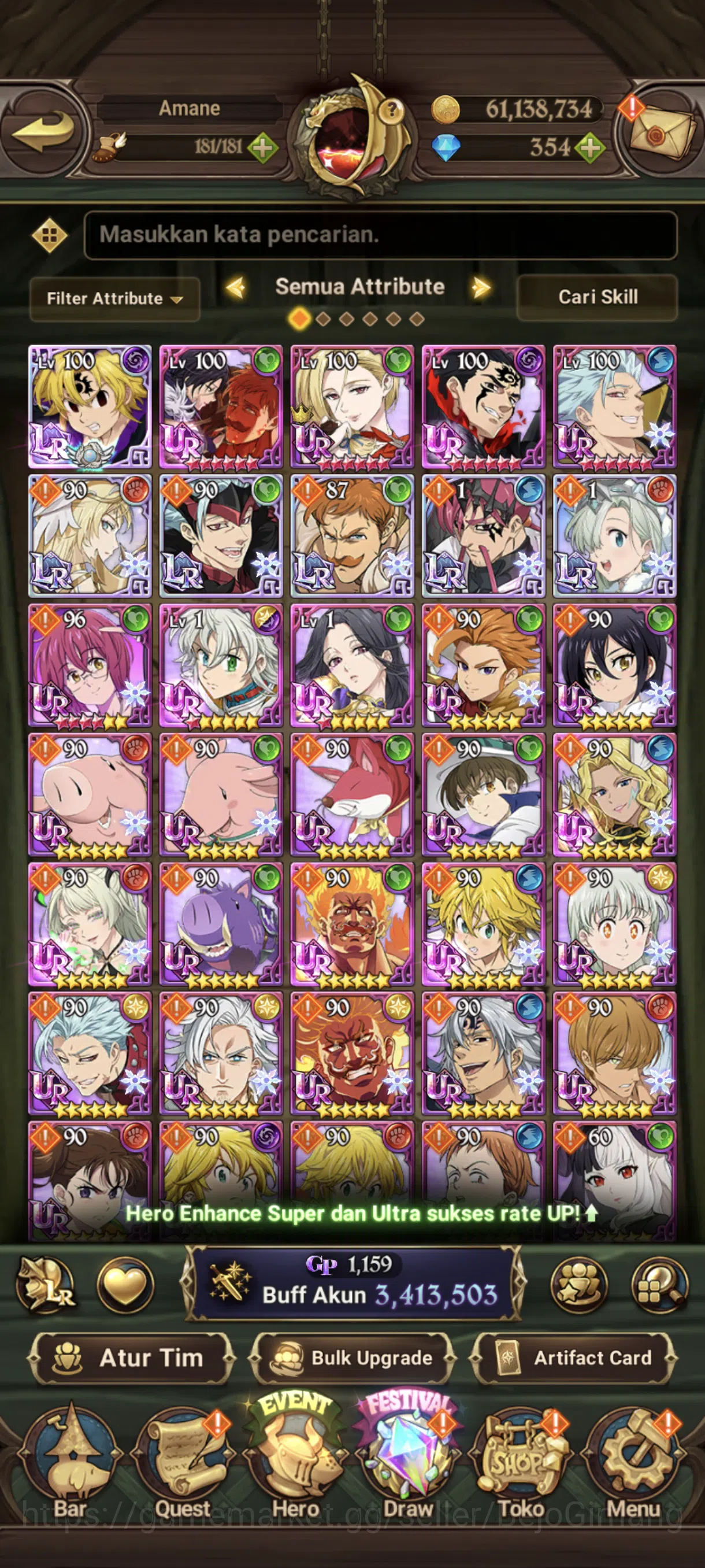 The Seven Deadly Sins: Grand Cross Accounts Midgame Asia CC 3.4M|354 Diamon Chapter 25|6LR+11 UR: Nemesis Meliodas 1
