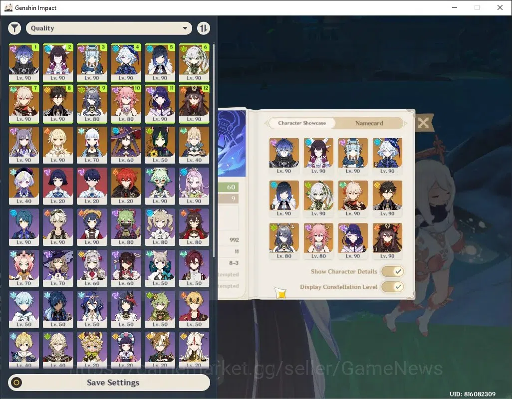Genshin Impact Accounts Others Asia|AR 60|PremTeam Flins|13 Limit + 12(*5Weap)|(Furina C2,Hu Tao 1