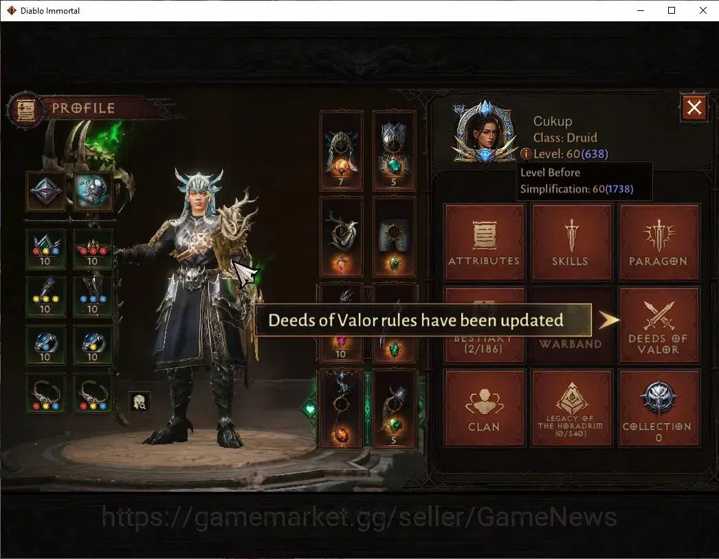 Diablo Immortal Accounts NA - Chain of Honor|CS ON|Lv60(638)|Druid|CR 39K|R image 3