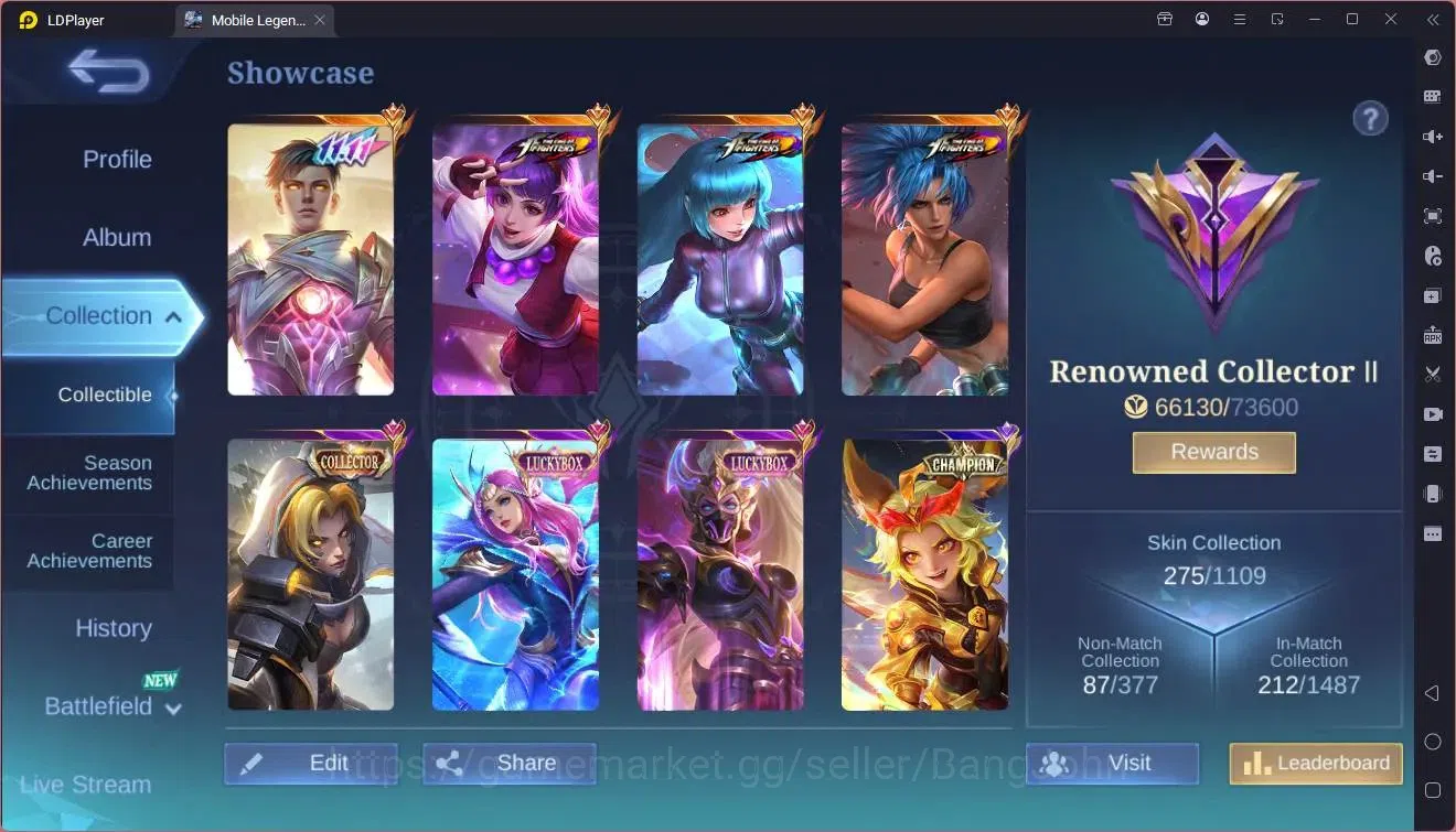 Mobile Legends: Bang Bang Accounts Global|Hero 132|Skin 275|Renowned|11.11 GS|KOF Kar image 2