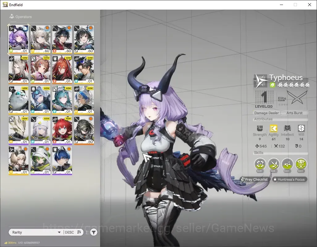 Arknights: Endfield Accounts NA/EU|Lv50|4 SSR 1 Limited + 5(*6Weapon)|Typhoeus P2+Signature|1 Selector ON|Log 1