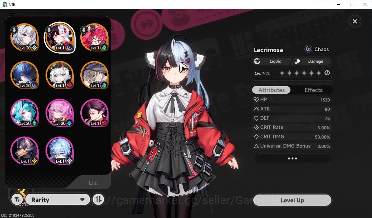Neverness to Everness Accounts GLOBAL NA|HL 3| 5 S-Class 2 Limit (Lacrimosa,Nanally)| Tomato+Underboss Glider|Selector 1