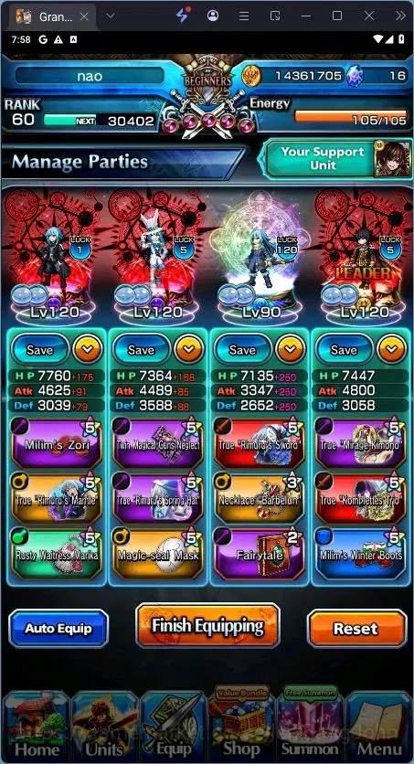 Grand Summoners Accounts End-Game Global | Rank 60 | 9 Ascend | Chloe TW, Summer Miyu TW, Running Rabbit Rimuru TW, Last 4