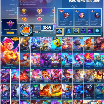 Mobile Legends: Bang Bang Accounts #4508 186 Skins | Cyclops SpongeBob (SPONGEBOB) | Vale Gaara (NARUTO) | Natalia