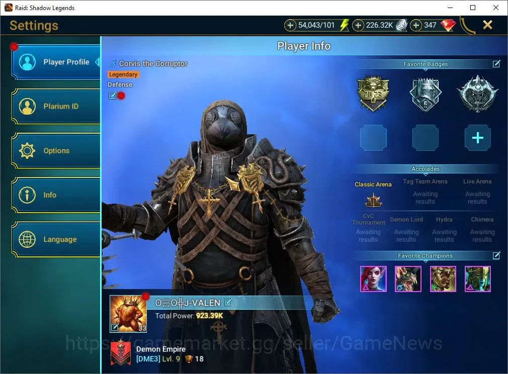 Raid: Shadow Legends Accounts Mid-Game Lv 33|923K Power|16 Legend(Ninja,Artax,Ezio,Mc Angelo,Corvis,Wukong,Alice,Etc)|54K 3