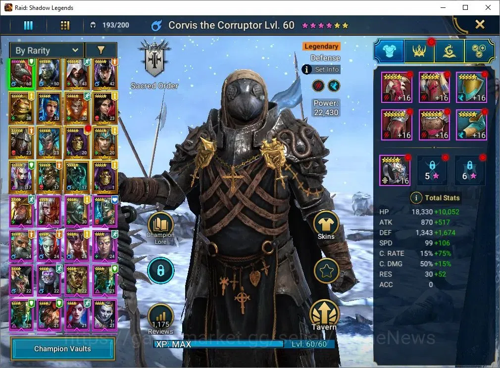 Raid: Shadow Legends Accounts Mid-Game Lv 33|923K Power|16 Legend(Ninja,Artax,Ezio,Mc Angelo,Corvis,Wukong,Alice,Etc)|54K 4