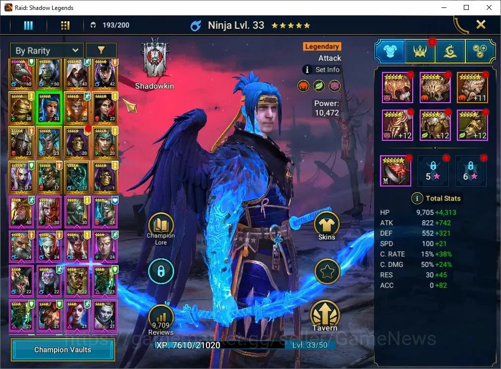 Raid: Shadow Legends Accounts Mid-Game Lv 33|923K Power|16 Legend(Ninja,Artax,Ezio,Mc Angelo,Corvis,Wukong,Alice,Etc)|54K 6