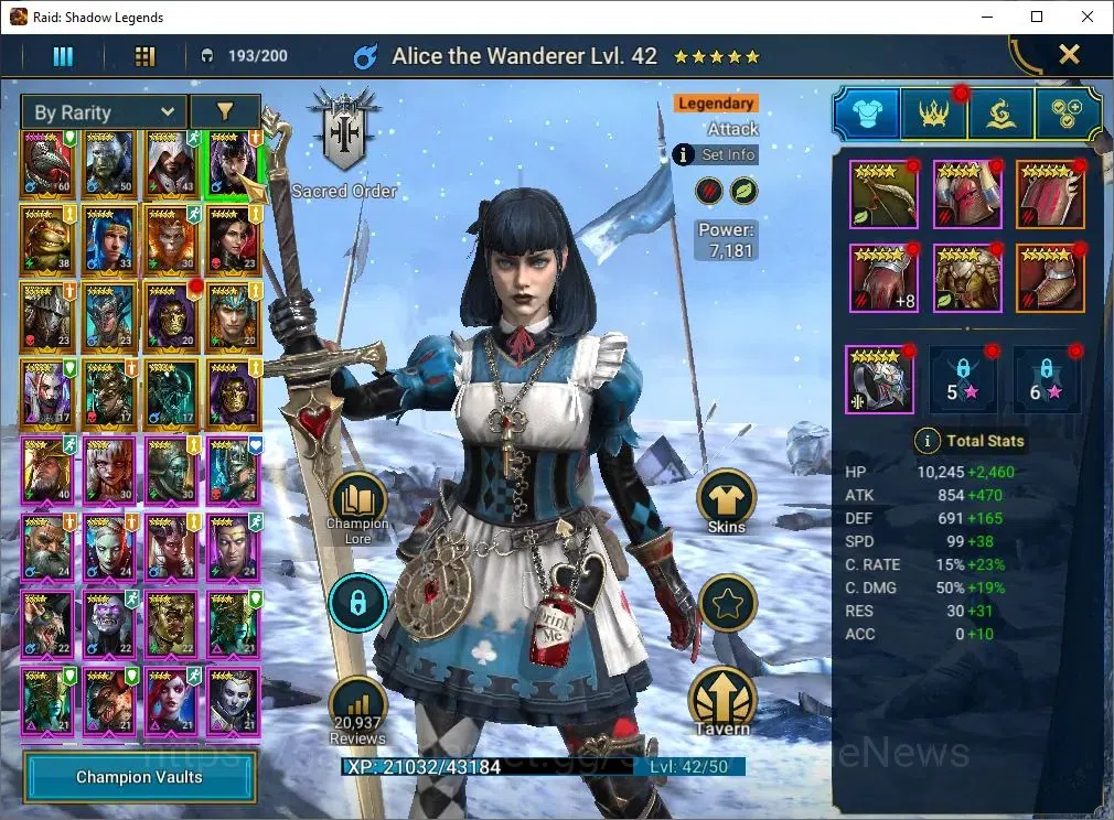 Raid: Shadow Legends Accounts Mid-Game Lv 33|923K Power|16 Legend(Ninja,Artax,Ezio,Mc Angelo,Corvis,Wukong,Alice,Etc)|54K 8