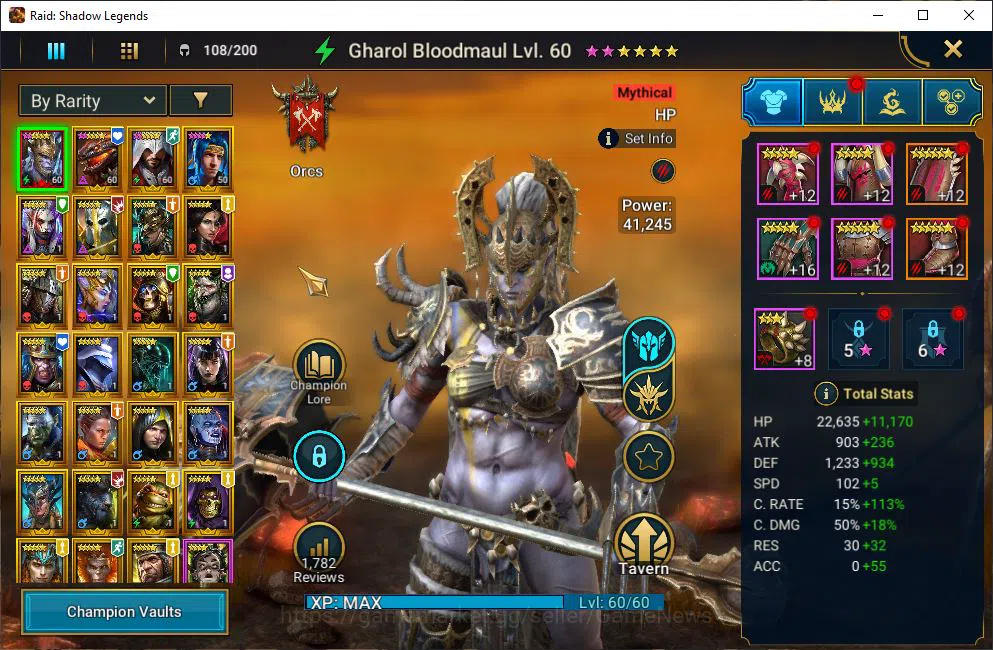 Raid: Shadow Legends Accounts Mid-Game Lv19 311K Power|1 Mythical (Gharol Bloodmaul)|26 Legendary 3