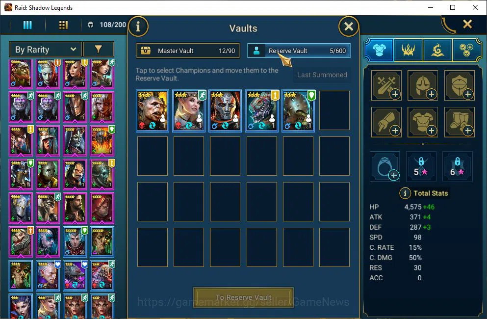 Raid: Shadow Legends Accounts Mid-Game Lv19 311K Power|1 Mythical (Gharol Bloodmaul)|26 Legendary 7