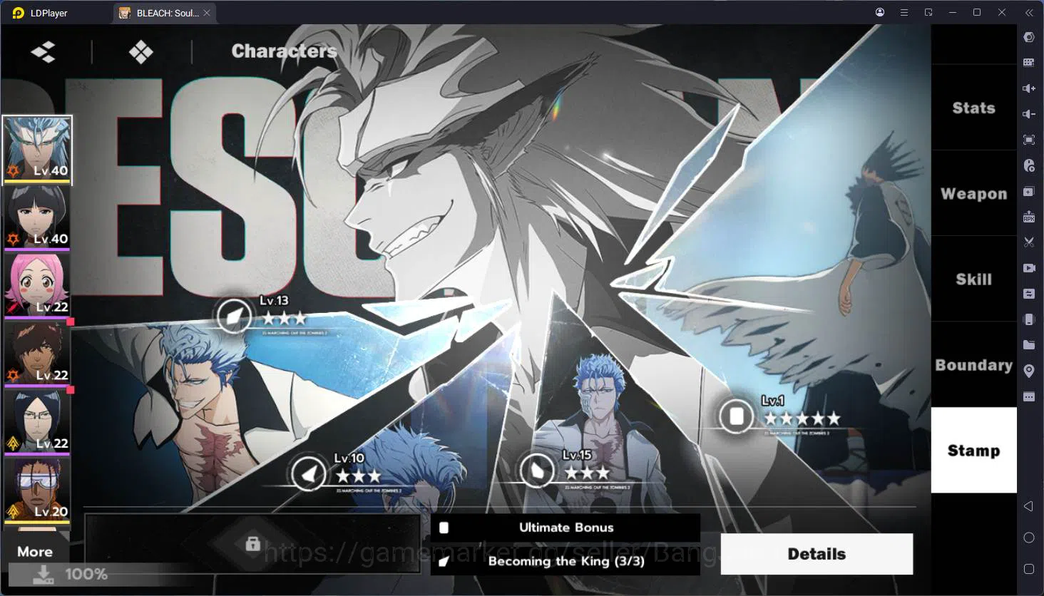 BLEACH: Soul Resonance Accounts Nuverse SEA | Lvl 23 | 4 SSR (Grimjow Resurrection, Ichiban, Kaname Tosen, Ikkaku 6