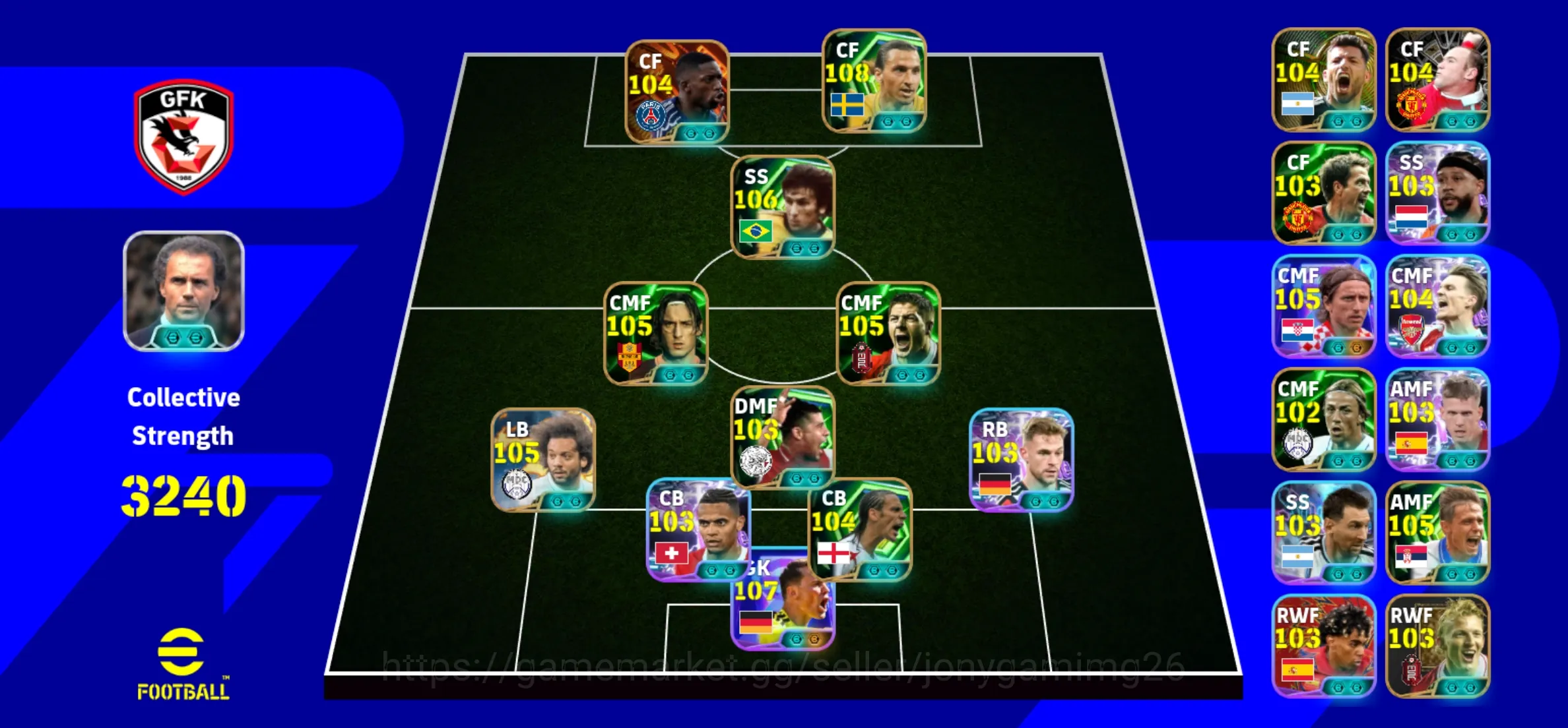 eFootball Accounts Legends & Iconic Players Android | 3240 Strength Zlatan 108 • Dida 107 • Romário 106 • Gerrard 105 1