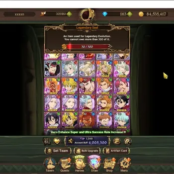 The Seven Deadly Sins: Grand Cross Accounts Endgame Global|4M CC|30 LS|5 LR 8 UR|NMeli2/6,Meresca,God