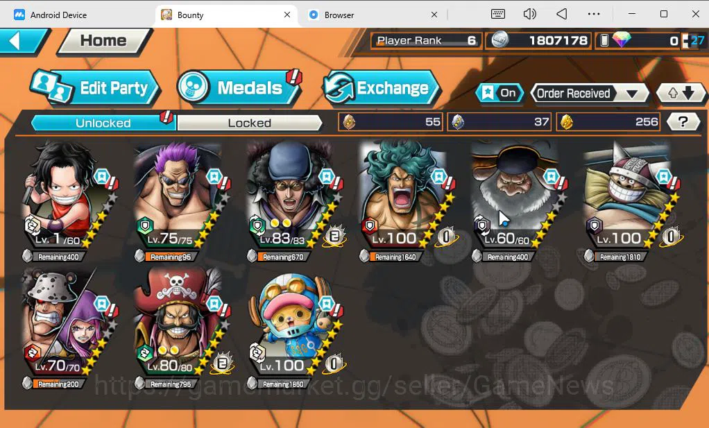 One Piece Bounty Rush Accounts Mid-Tier Global|4 EX|TFE Saturn,BP Kuzan,FZ Zephyr,KOP GD Roger|Rank6|Bandai|CheckSS(OPBR1840) 5
