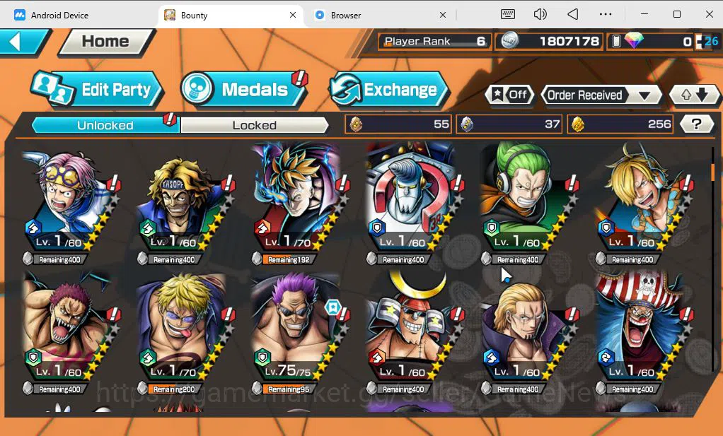 One Piece Bounty Rush Accounts Mid-Tier Global|4 EX|TFE Saturn,BP Kuzan,FZ Zephyr,KOP GD Roger|Rank6|Bandai|CheckSS(OPBR1840) 7