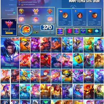 Mobile Legends: Bang Bang Accounts #4277 370 Skins | Alucard Obsidian Blade (LEGEND) | Lukas Naruto Uzumaki (NARUTO) | Vale