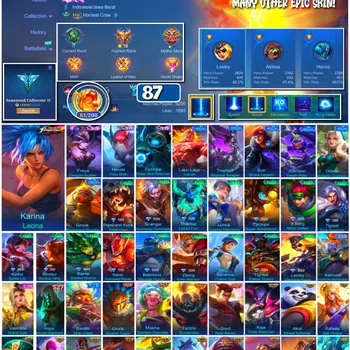 Mobile Legends: Bang Bang Collector #3865 87 Skins | KoF Karina | Many Special | Safe  image 1