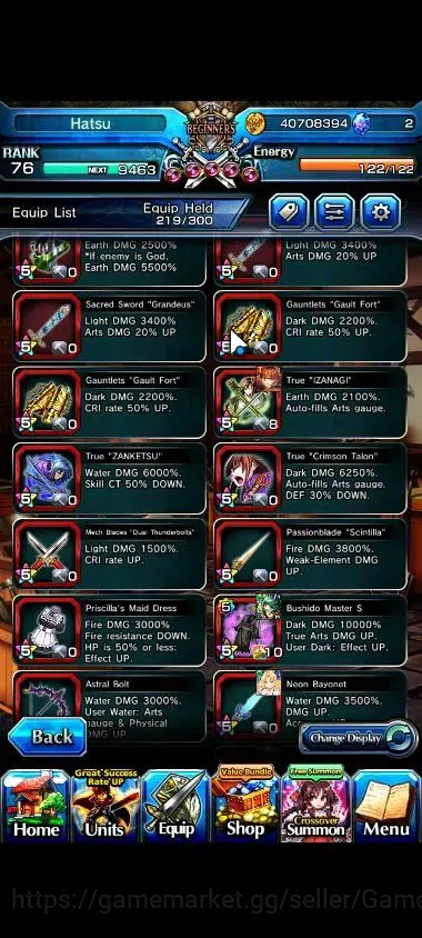 Grand Summoners Accounts End-Game Global|Rank 76|21 Ascend+8 TW|(Roy,S Miyu,Emiya,Himura,Stark,S 11