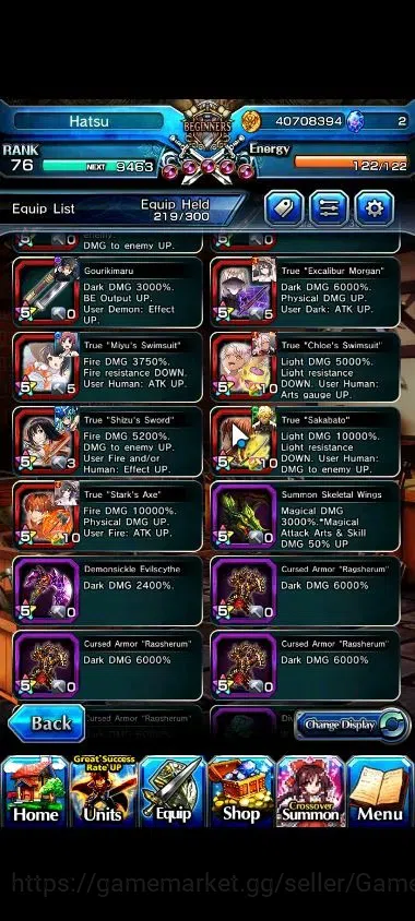 Grand Summoners Accounts End-Game Global|Rank 76|21 Ascend+8 TW|(Roy,S Miyu,Emiya,Himura,Stark,S 12