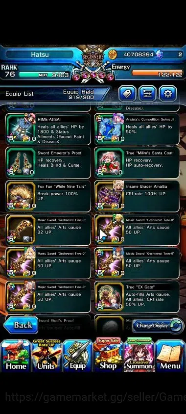 Grand Summoners Accounts End-Game Global|Rank 76|21 Ascend+8 TW|(Roy,S Miyu,Emiya,Himura,Stark,S 14