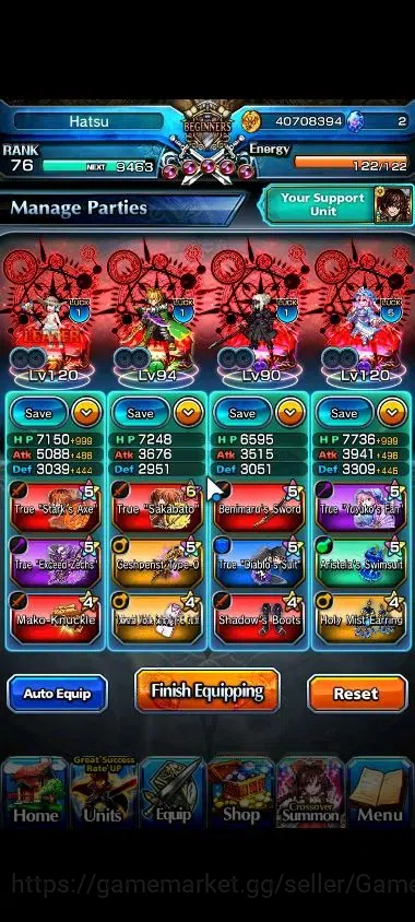 Grand Summoners Accounts End-Game Global|Rank 76|21 Ascend+8 TW|(Roy,S Miyu,Emiya,Himura,Stark,S 3