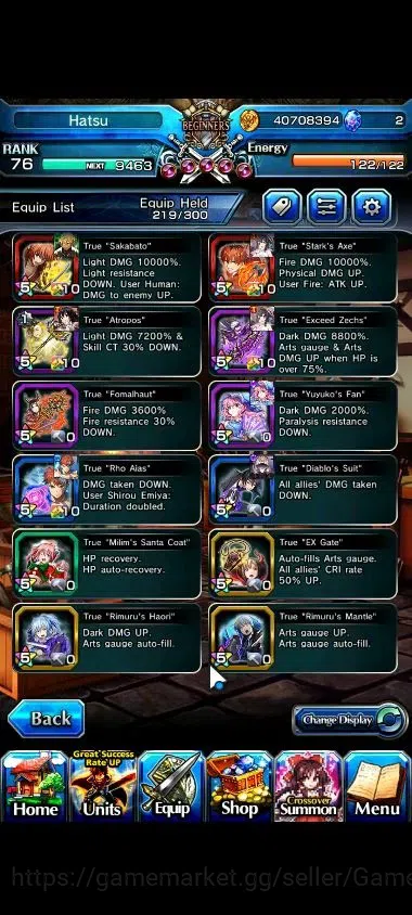 Grand Summoners Accounts End-Game Global|Rank 76|21 Ascend+8 TW|(Roy,S Miyu,Emiya,Himura,Stark,S 6