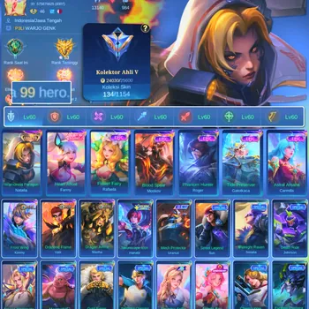 Mobile Legends: Bang Bang Accounts Others HERO 99 SKIN 134 | EMBLEM ALL MAX| COLECTOR NATALIA| EPIC MOSKOV | EPIC ROGER
