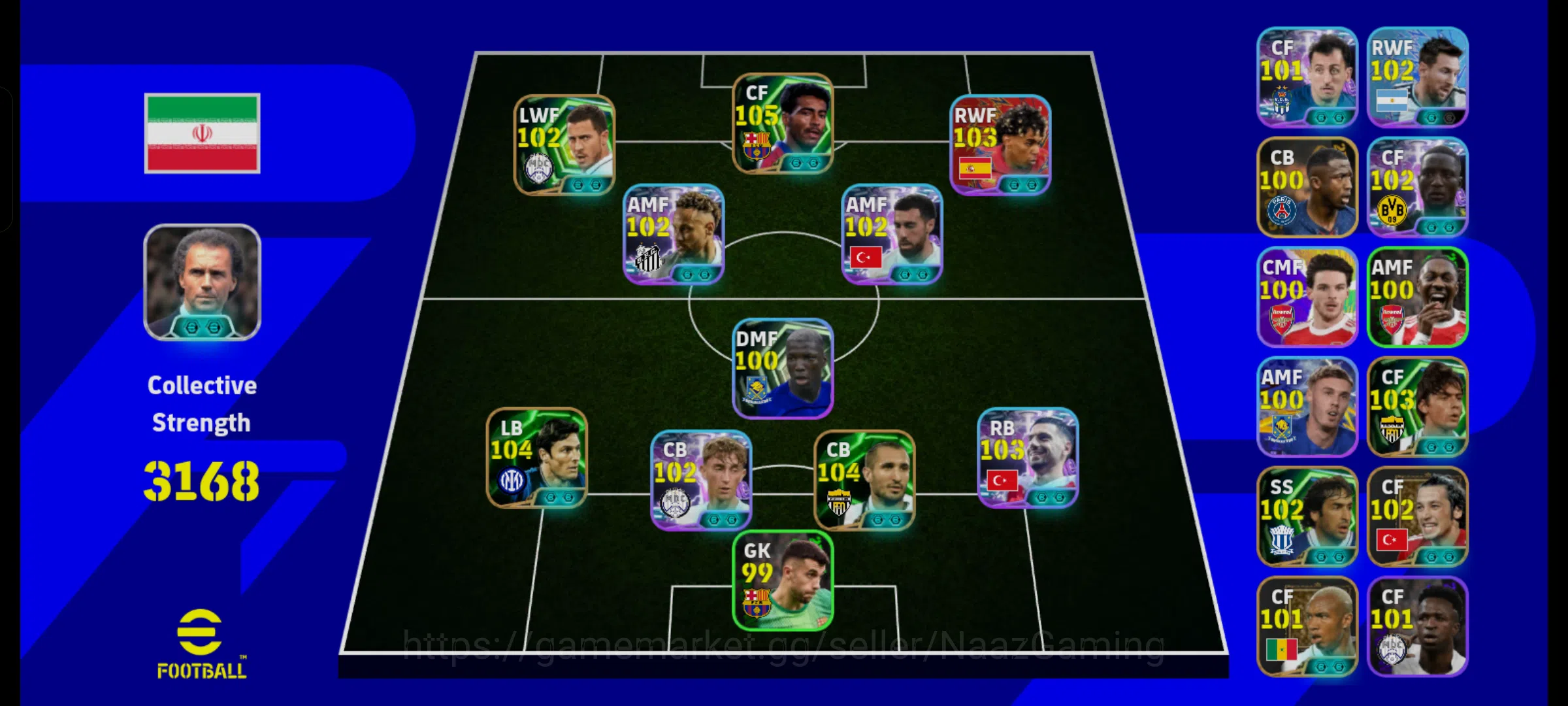 eFootball Accounts Mid-Tier 3168+ Team I Romario 106 I Neymar 102 I Zanetti 104 I Chiellini 104 I Inzaghi 103 I Lamin 103 I 1