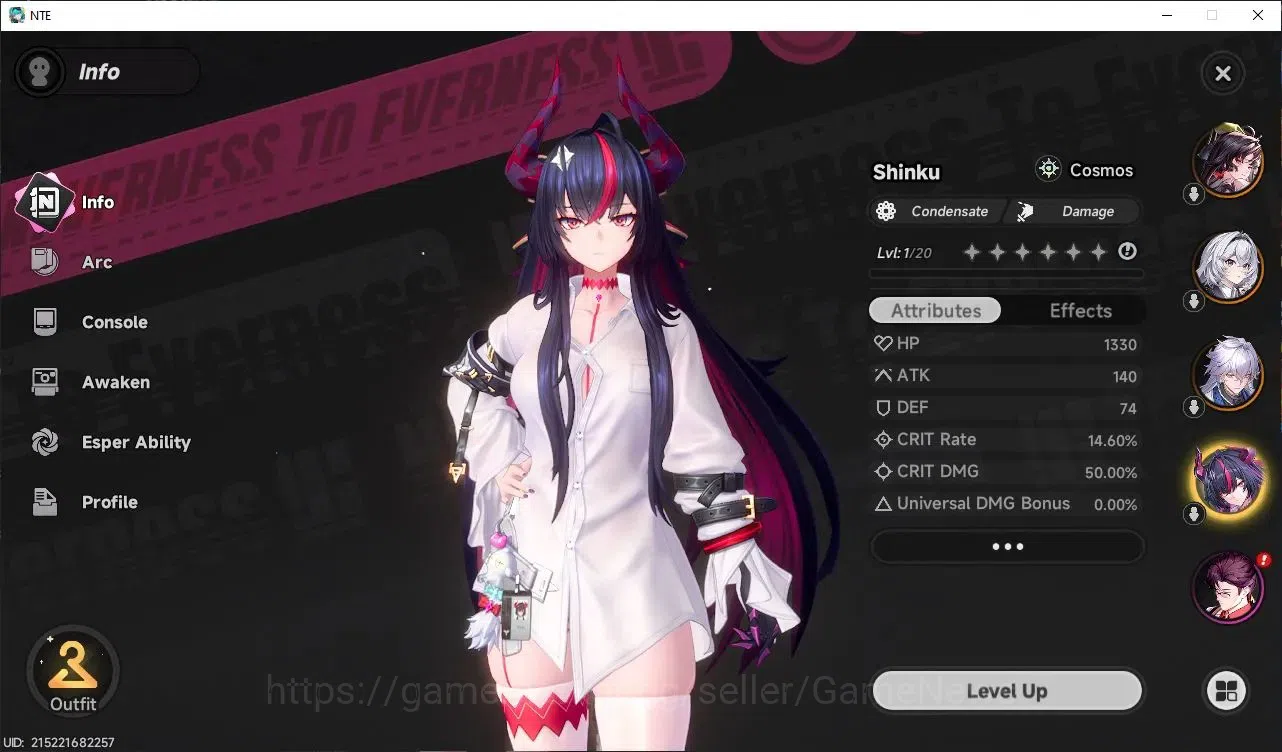 Neverness to Everness Accounts GLOBAL NA |HL 7|3 S-Class 2 Limited|Shinku + Signature, Hotori, Baicang|3 Selector On|Orchid 2