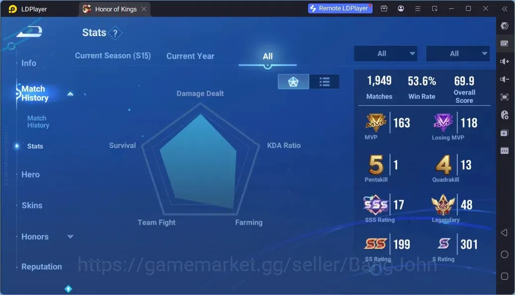 Honor of Kings Accounts Rare Skin Global |113H 244S|1Limbo|1LNY|GM 2